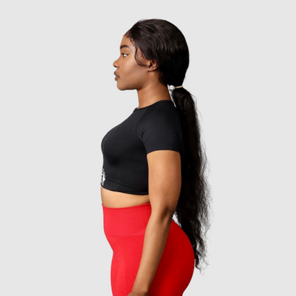 Everyday-Cap-SWomen_s_Seamless_Yoga_Shirts_Short_Sleeve- back-2-Blackleeve-T-Shirt